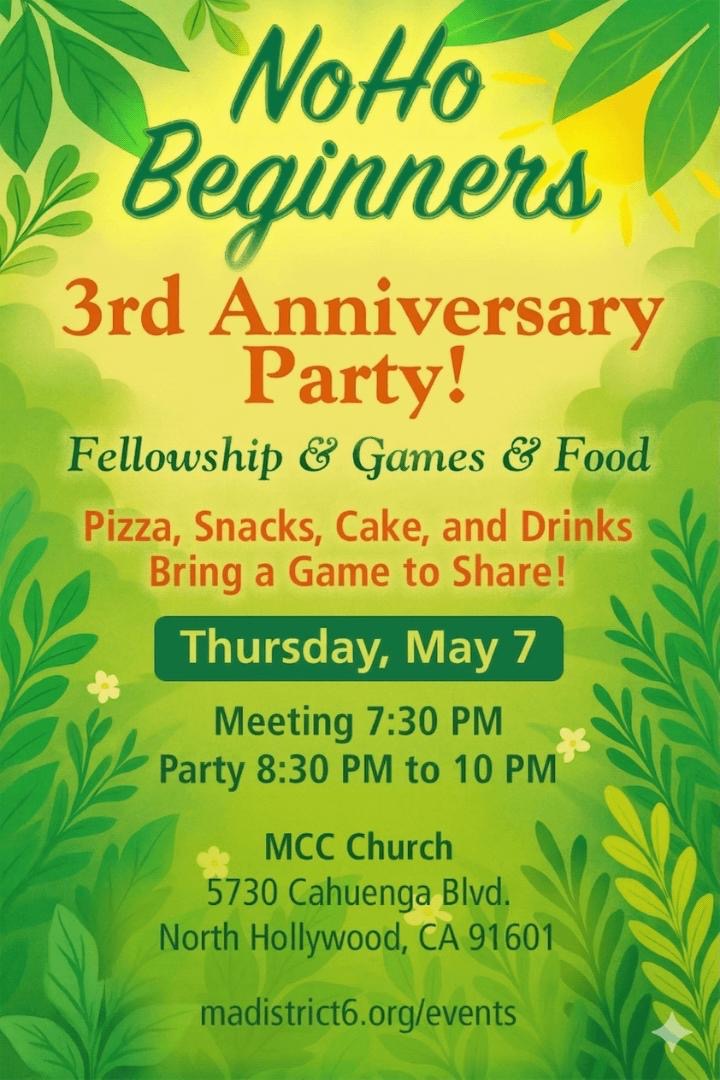 NoHo Beginners 3rd Anniversary Party Flyer